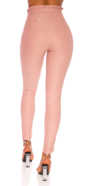 Sexy hoge taille broek met glitter en riem roze